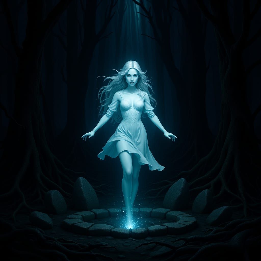Ethereal Woman in Forest: Hyperrealistic 3D Render