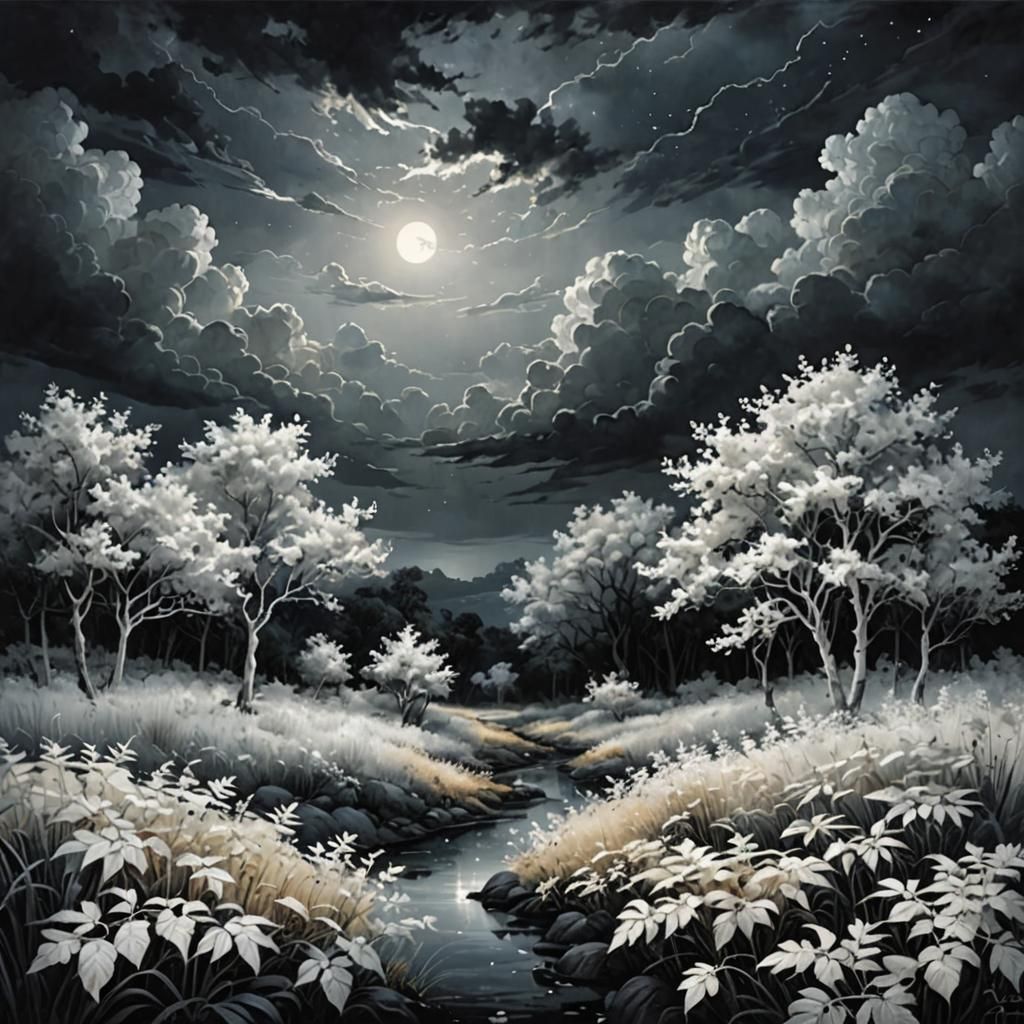 Dreamlike Landscape with Ethereal White Foliage