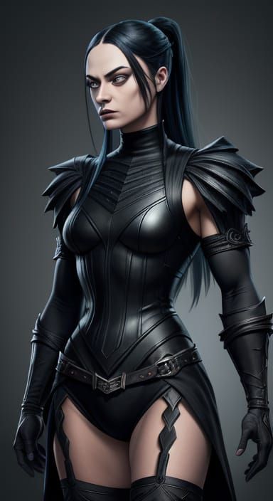 Surreal Muscular Wednesday Addams Figure in Fantasy Landscap...