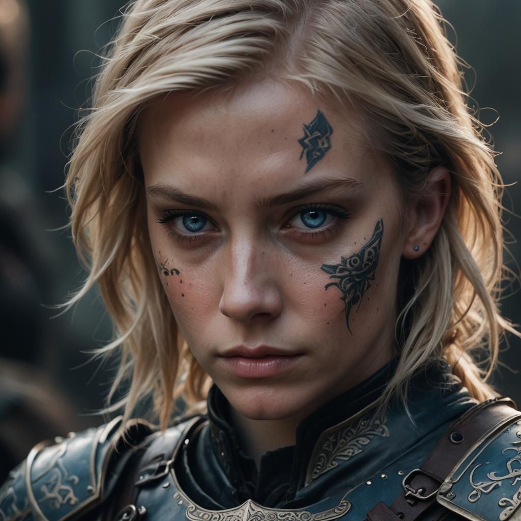 Blonde Woman Portrait in Leather Armor