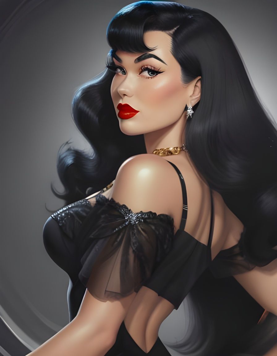 Glamorous 50s Woman in Graphite Drawing