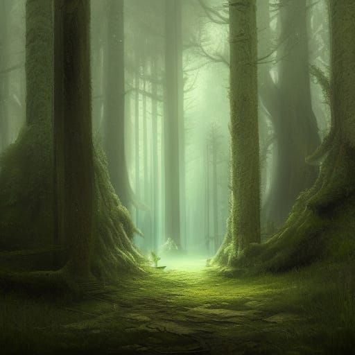 Mysterious Hidden Door in Dark Fantasy Forest