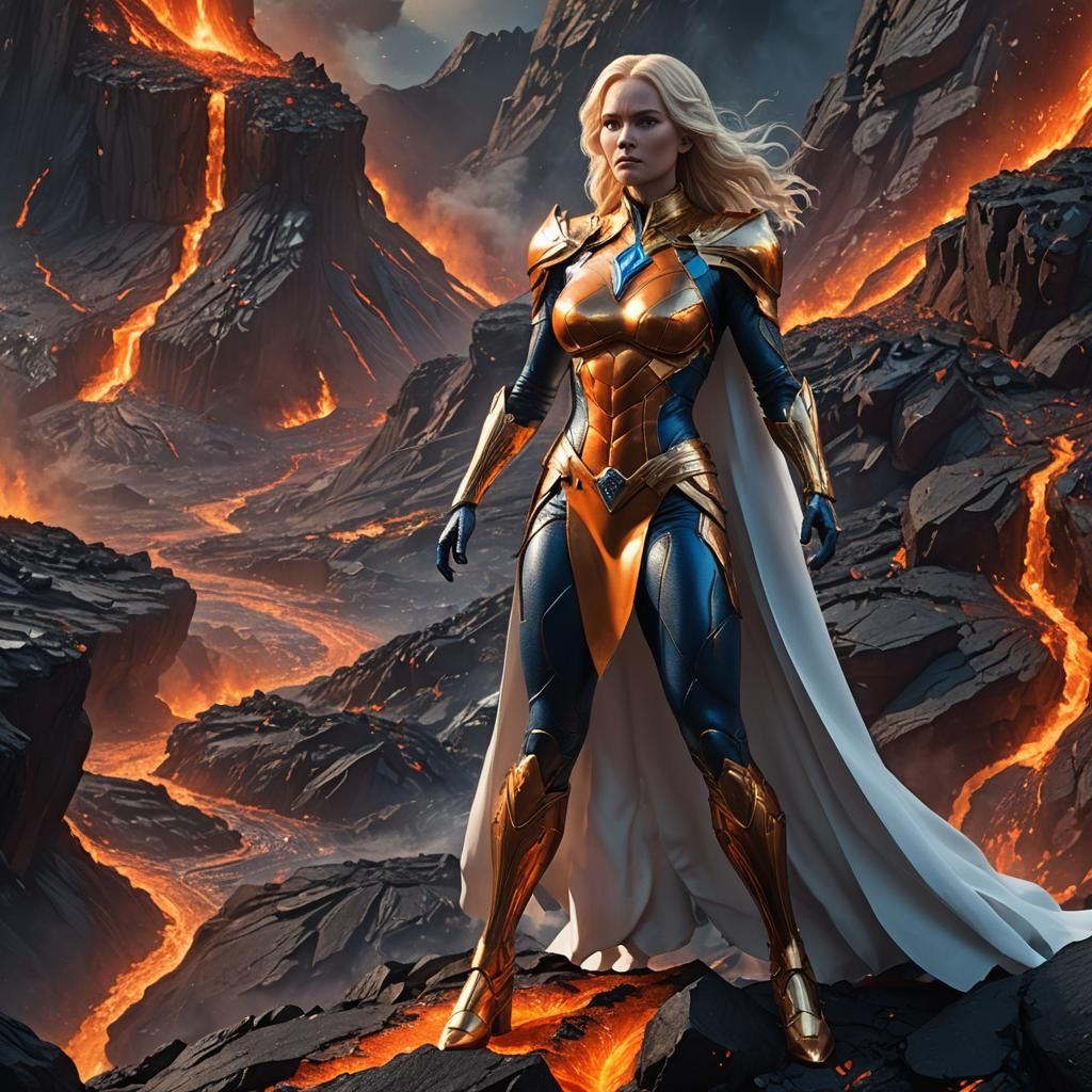 Emma Frost in a Volcano: Fantasy Concept Art
