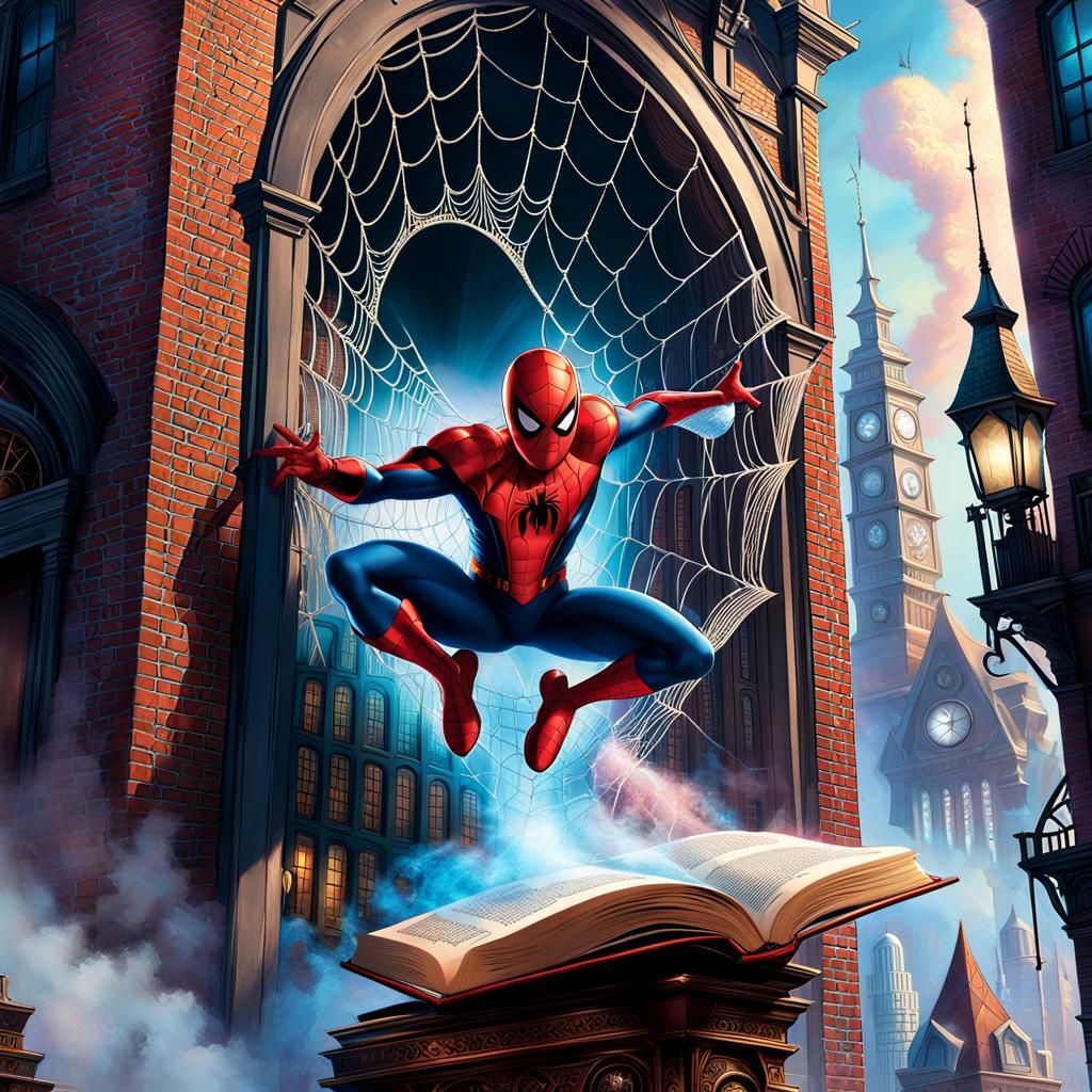 Spider-Man's Steampunk Fantasy Escape: 3D Digital Art