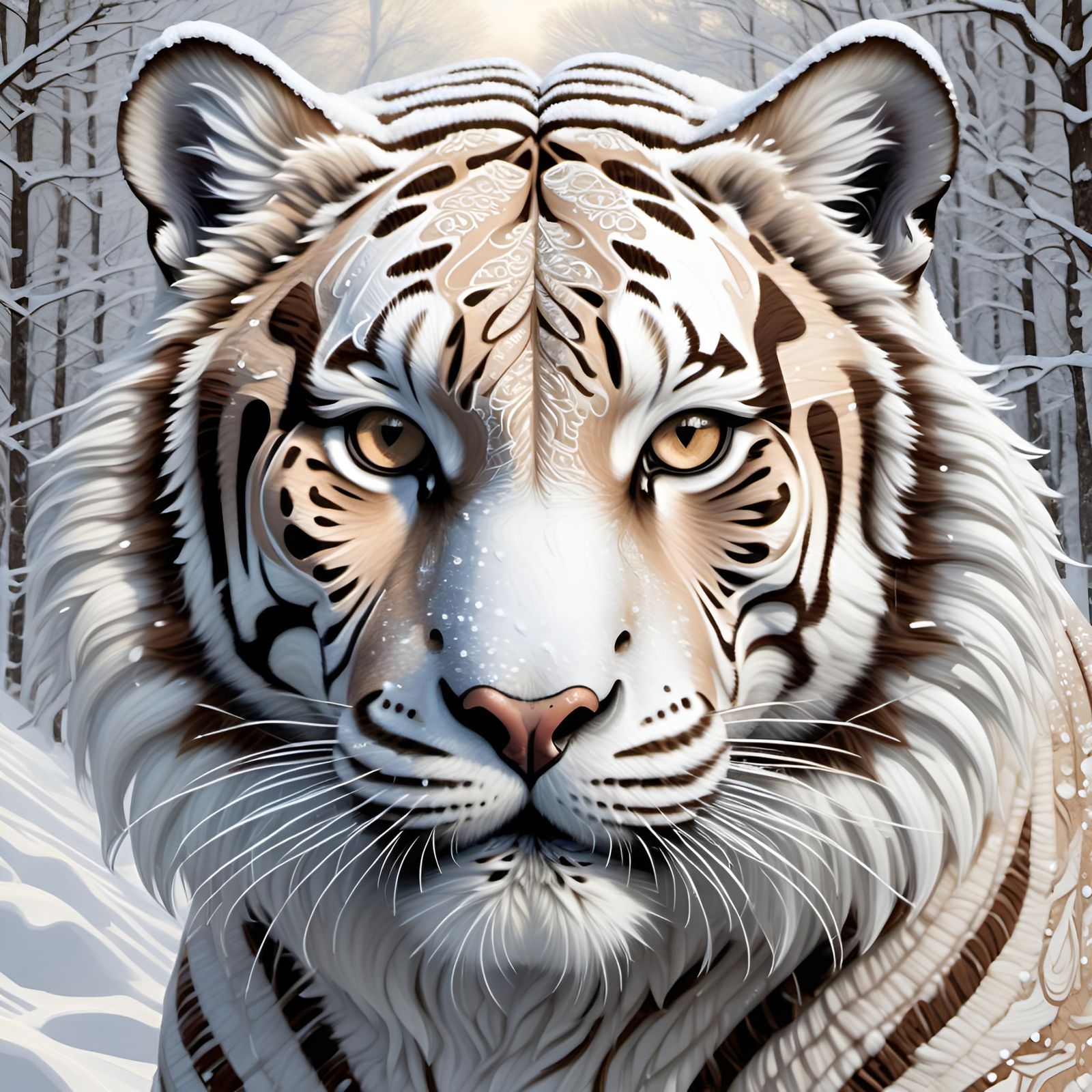Snow Tiger Portrait in Digital Painting Style