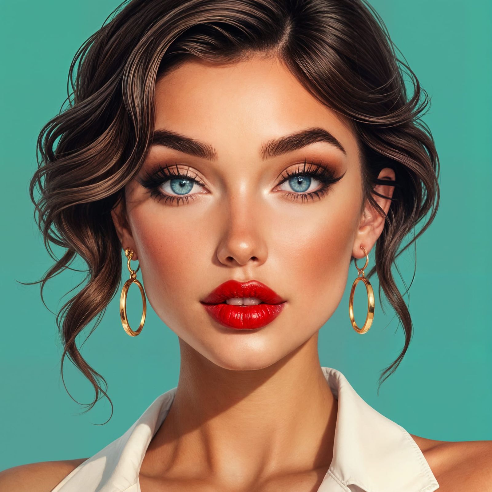 Voluptuous Woman with Blue Eyes in Hyper-Realistic Style