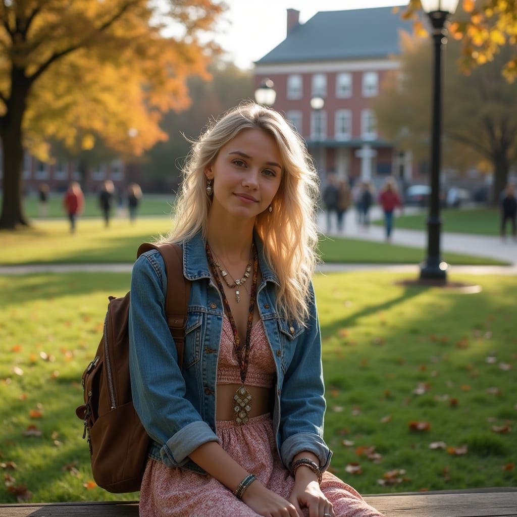 Hyperrealistic Portrait of a Young Woman on Campus