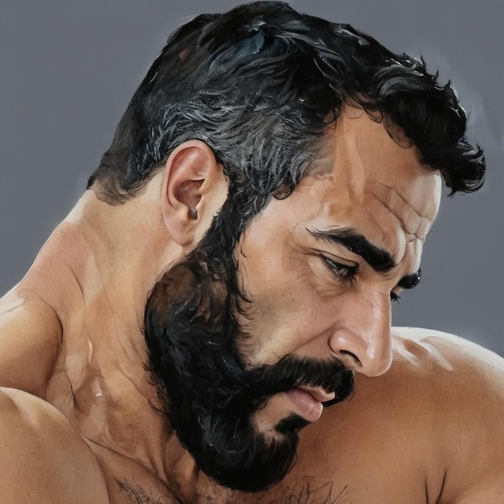 Hirsute Man Portrait in Impressionistic Alcohol Ink Style