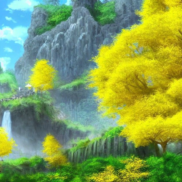 Fantasy Castle in Yellow Forest, Anime Art
