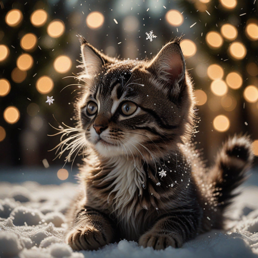 Kitten Watches Snowflake Dance in Cinematic 35mm Aesthetic
