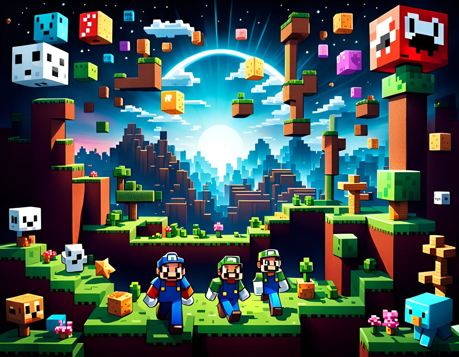 Harmonic Fusion: Minecraft, Mario, and Tetris Poster