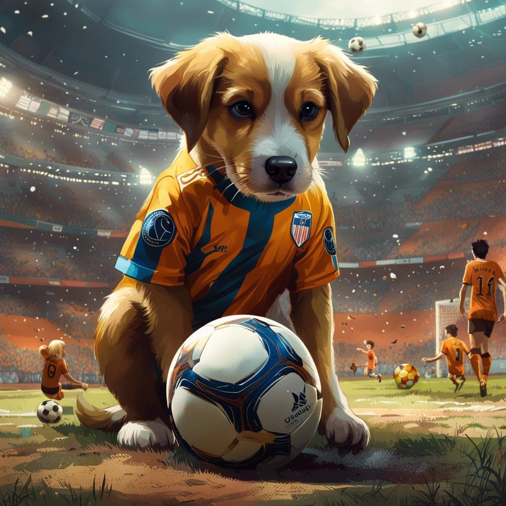 Puppy Soccer Star in Hyperdetailed Digital Art