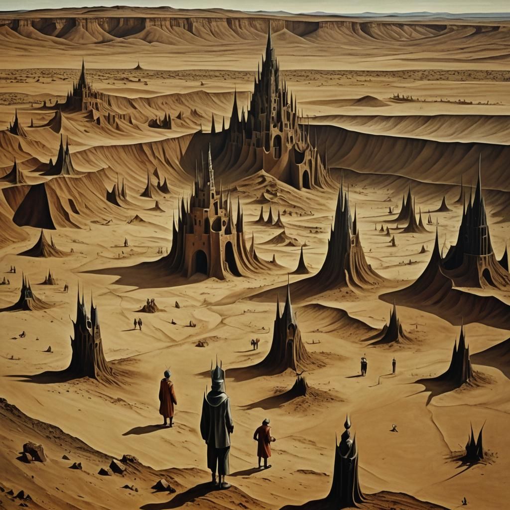 Surreal Desert Scene with Strange Creatures