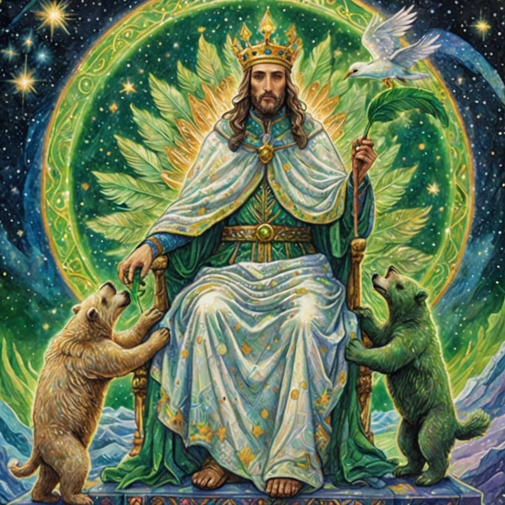 Man Feeds Cubs Under Starry Sky, Astral Art