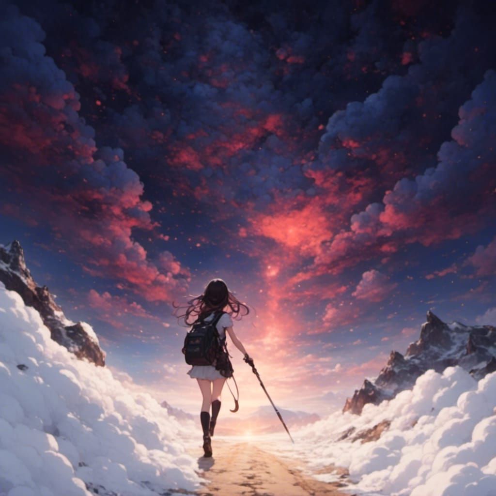 Anime Girl Walks Inspirational Road