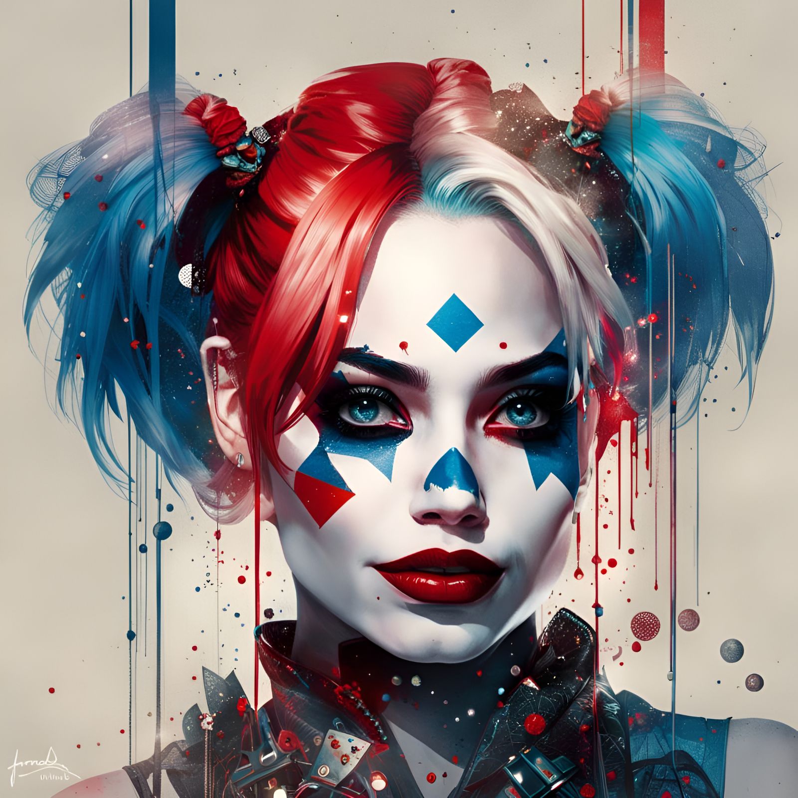 Harley Quinn Portrait with Filigree, Digital Painting