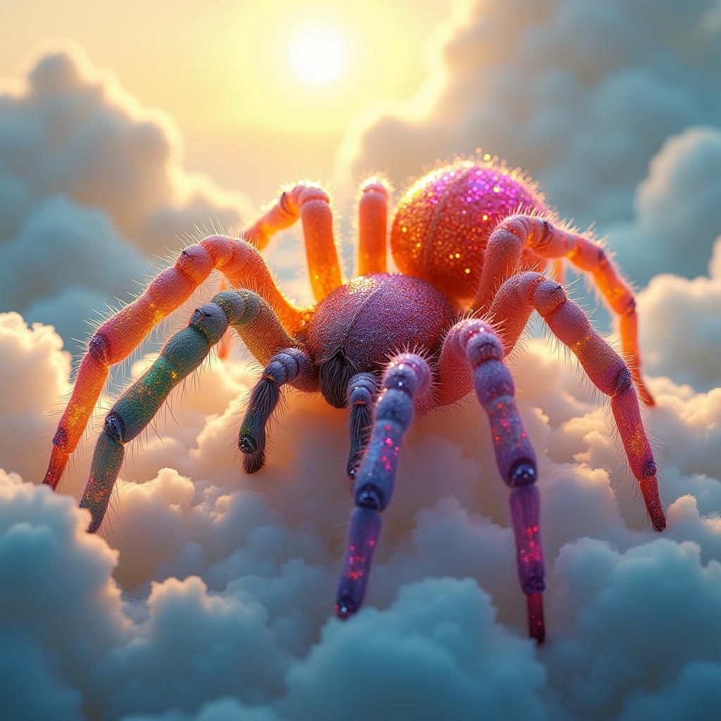 Rainbow Crystal Tarantula on a Cloud in 8K