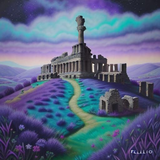 Dreamy Felted Greek Ruins in Pastel Colors