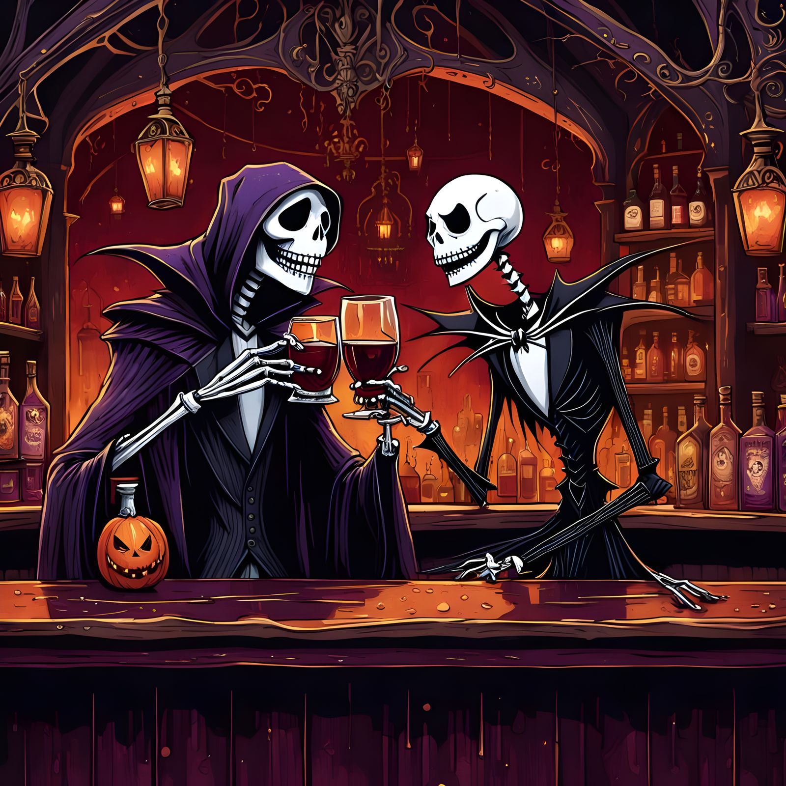 Grim Reaper and Jack Skellington at Halloween Bar
