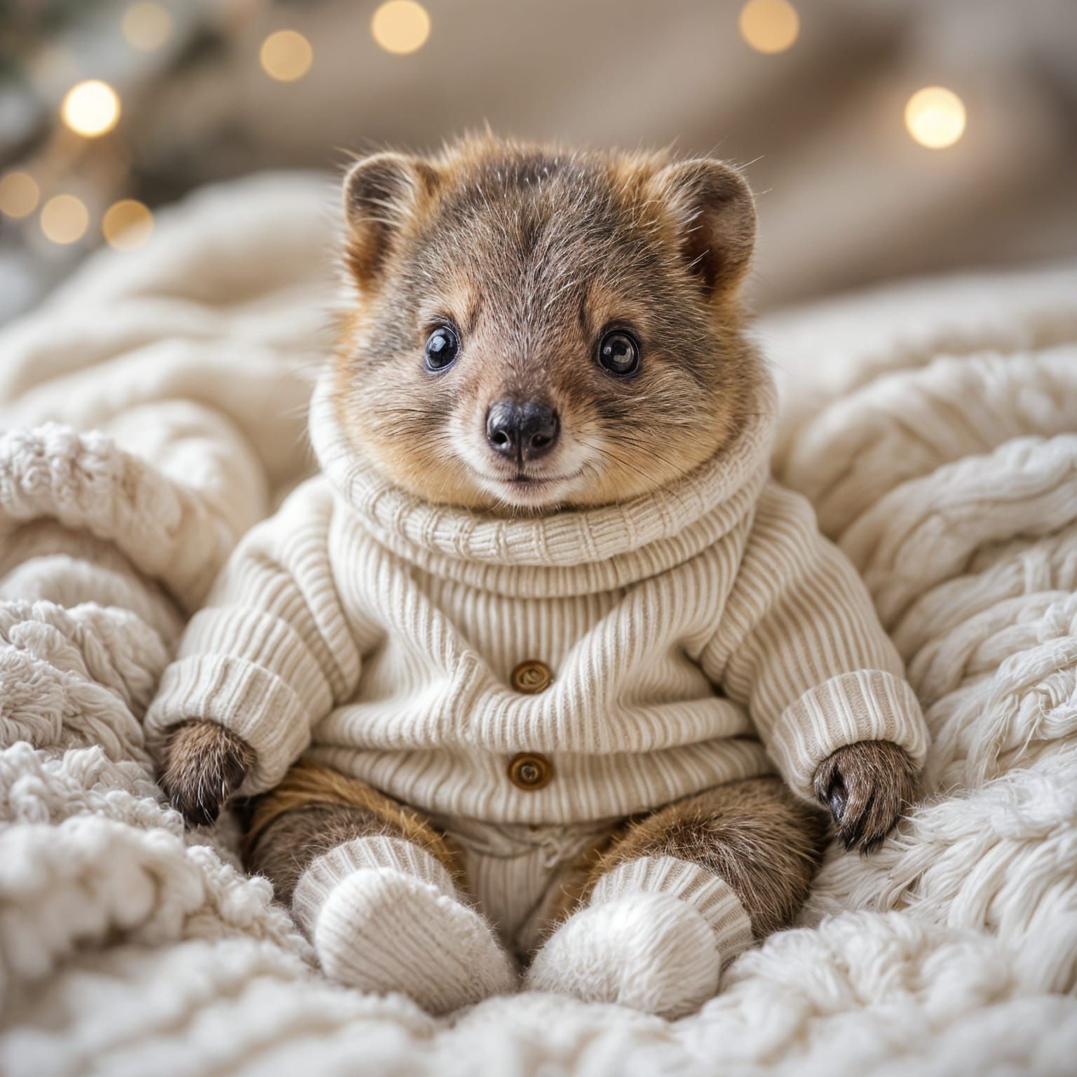 Cute Baby Quokka in Cosy Winter Jumper with Sparkles