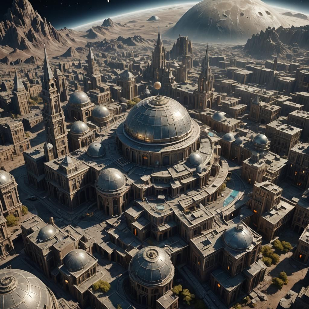 Detailed Lunar Colony Dome in Matte Painting Style