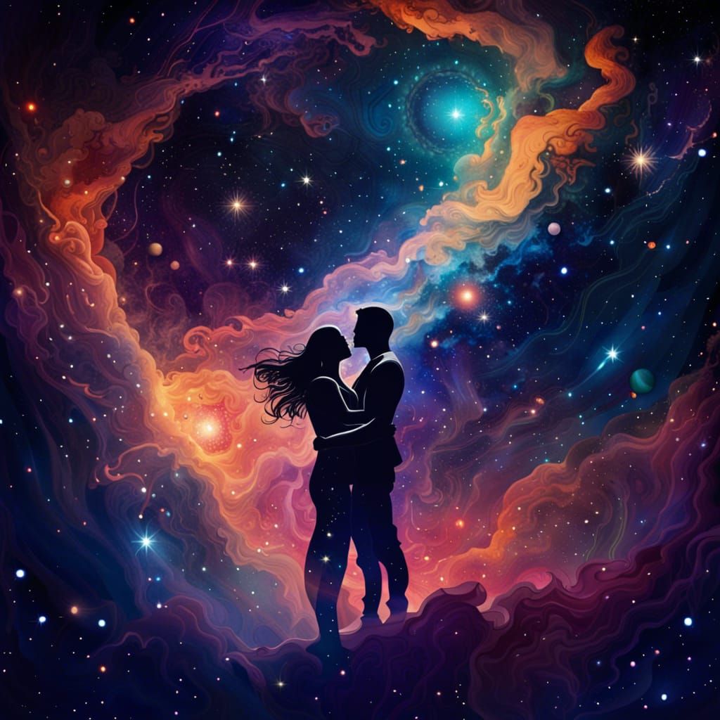 Lovers Embrace in Galaxy of Stars
