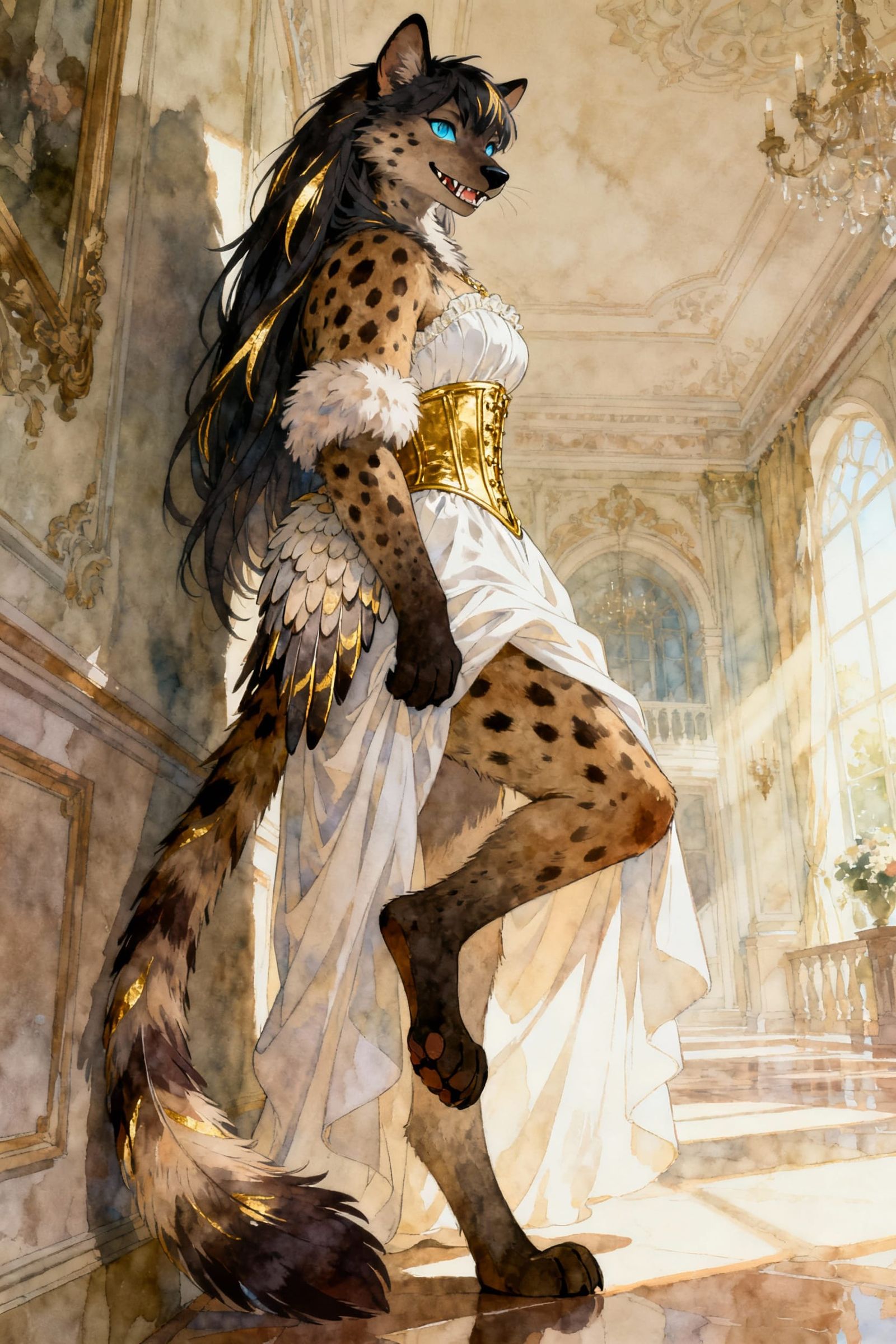 Anthropomorphic Hyena Noble in Dreamlike Watercolour Anime S...