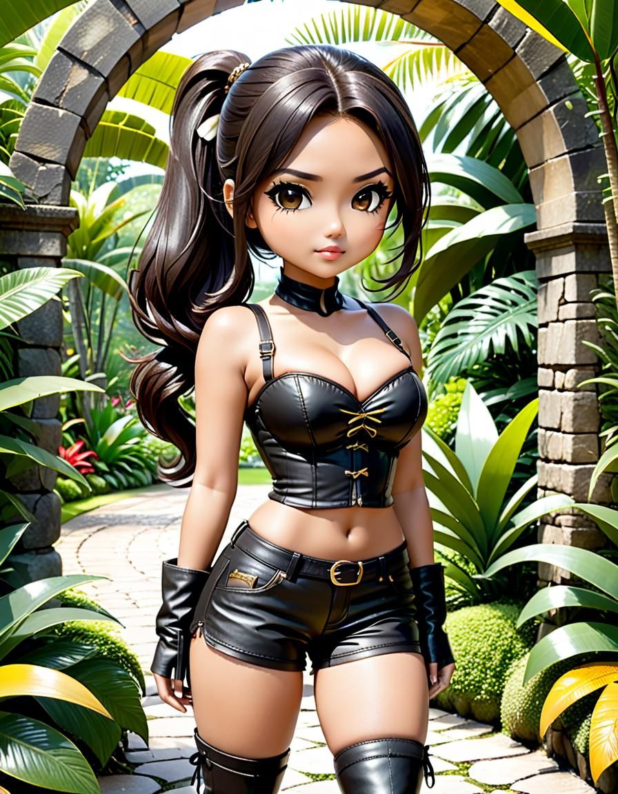 Chibi Indonesian Woman in Tropical Garden