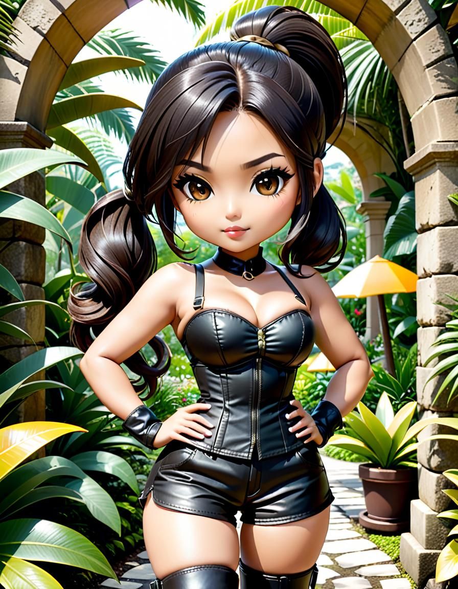 Chibi Girl in Indonesian Tropical Garden