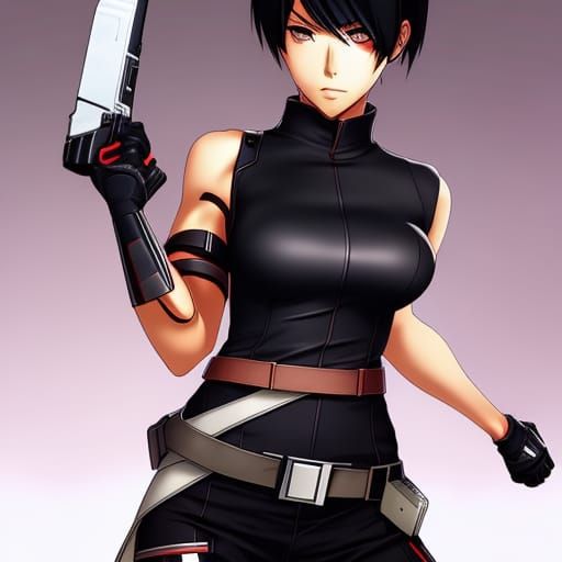 Cyberpunk Girl with Scar in Neon Cityscape