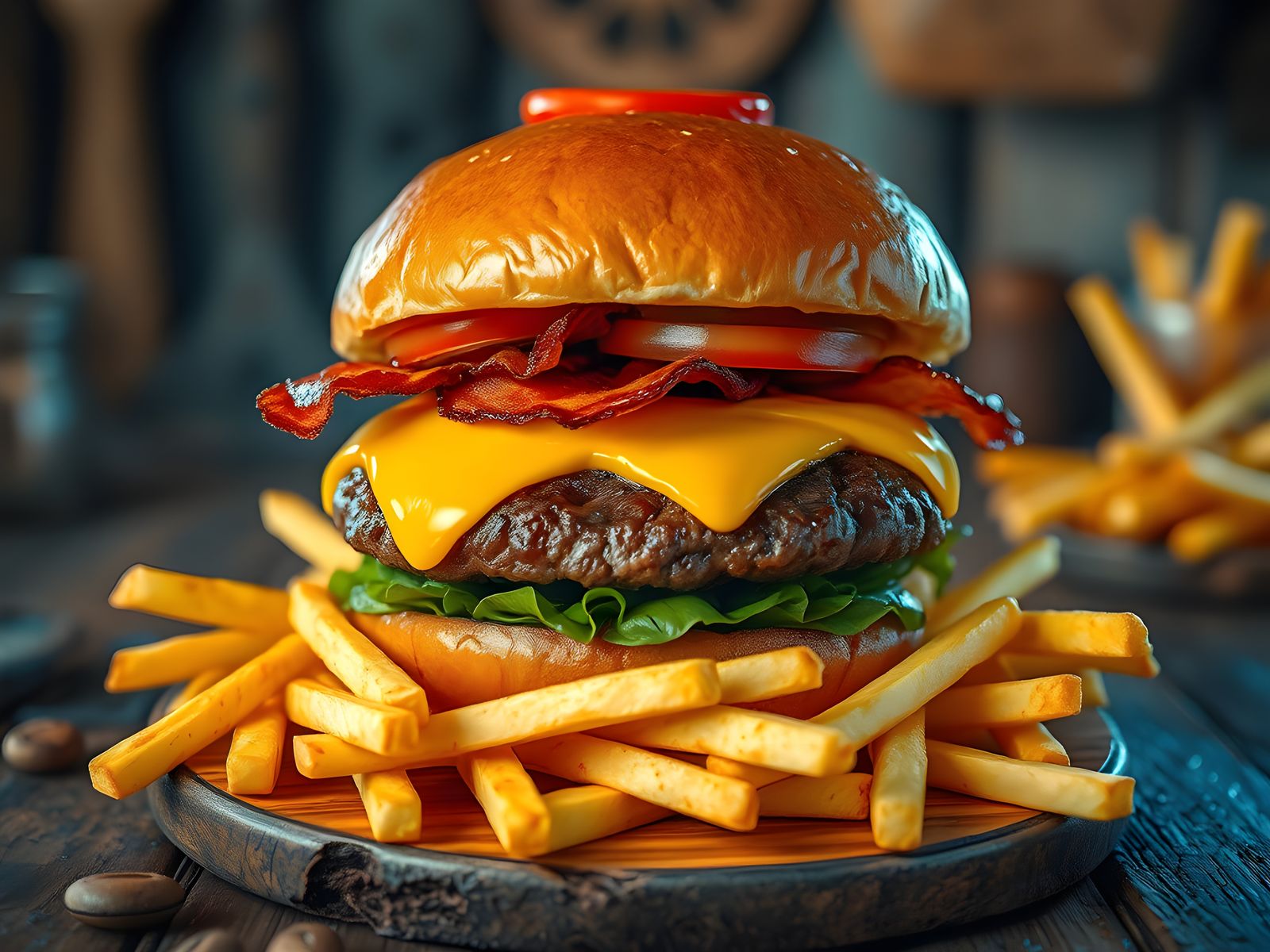 Hyper Realistic Hamburger and Fries in 8k
