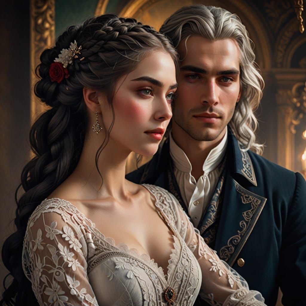 Romantic Portrait of a Couple in 1800s Style