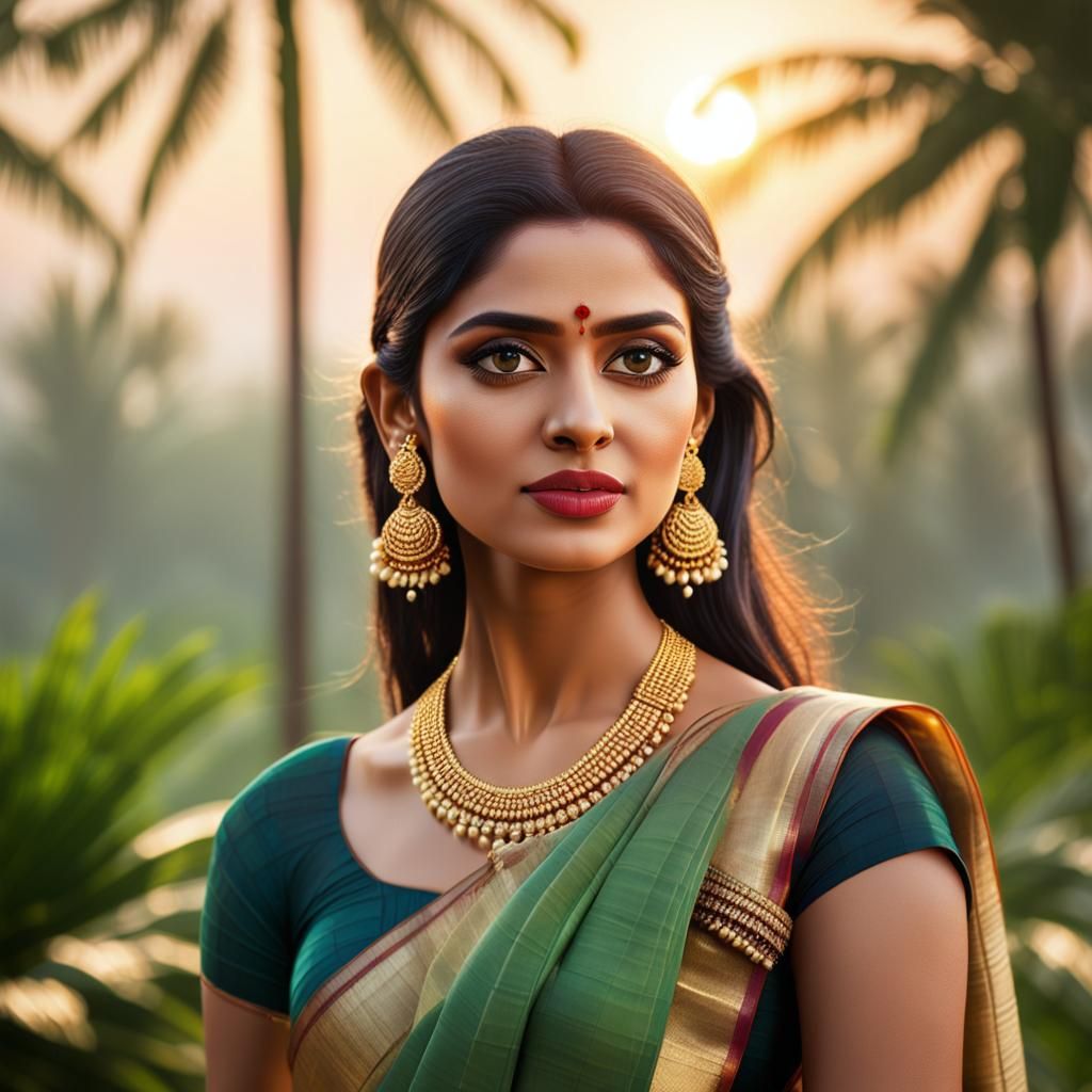 Indian Girl in Saree at Golden Hour