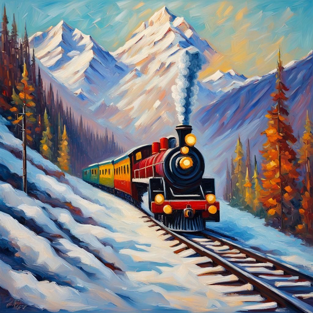 Romantic Christmas Train Journey in Expressionist Style