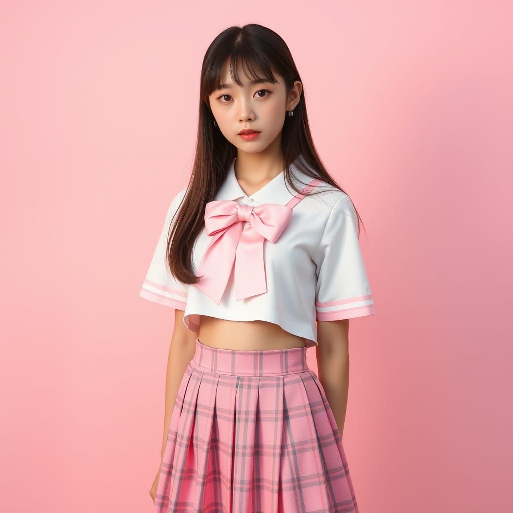 Japanese Girl in Pink School Uniform, Realistic Photo