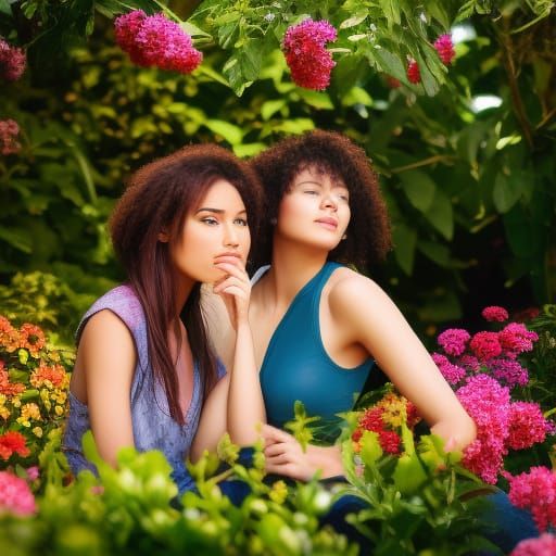 Romantic Couple in Secret Flower Garden Photo