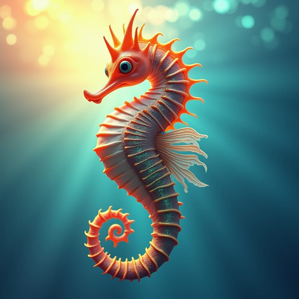 Vibrant Saddled Seahorse in Animated 3D Art