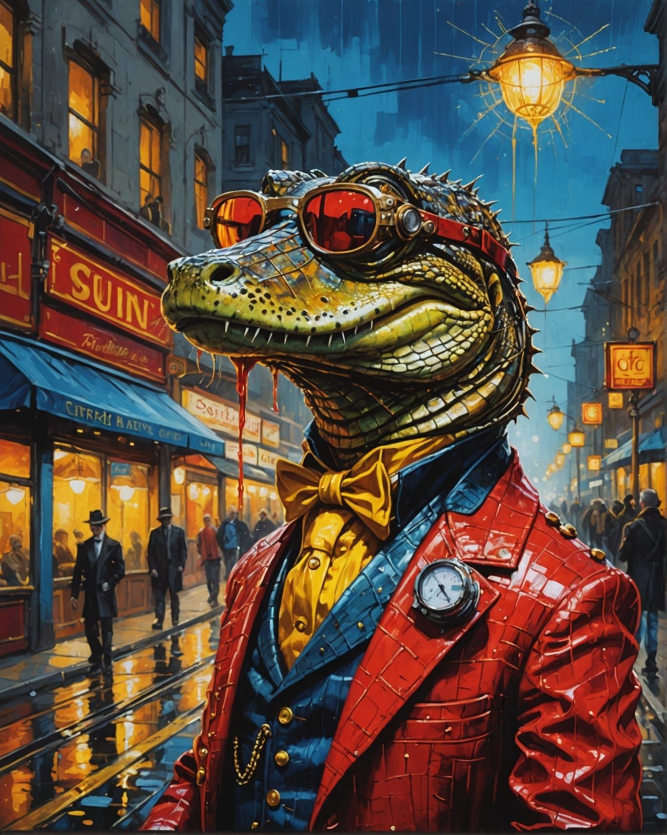 Steampunk Caiman Enjoying Spaghetti Dinner