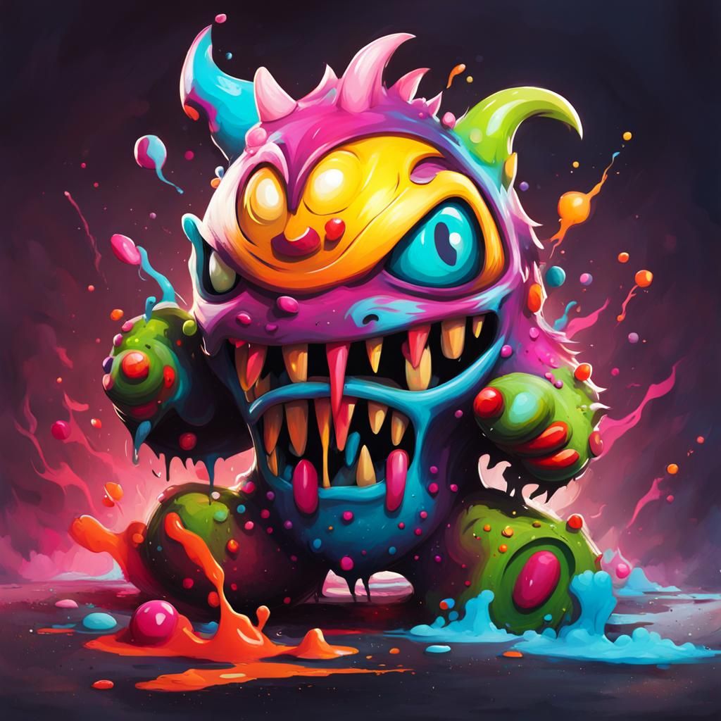 Cute Evil Monster Game Character in Graffiti Art