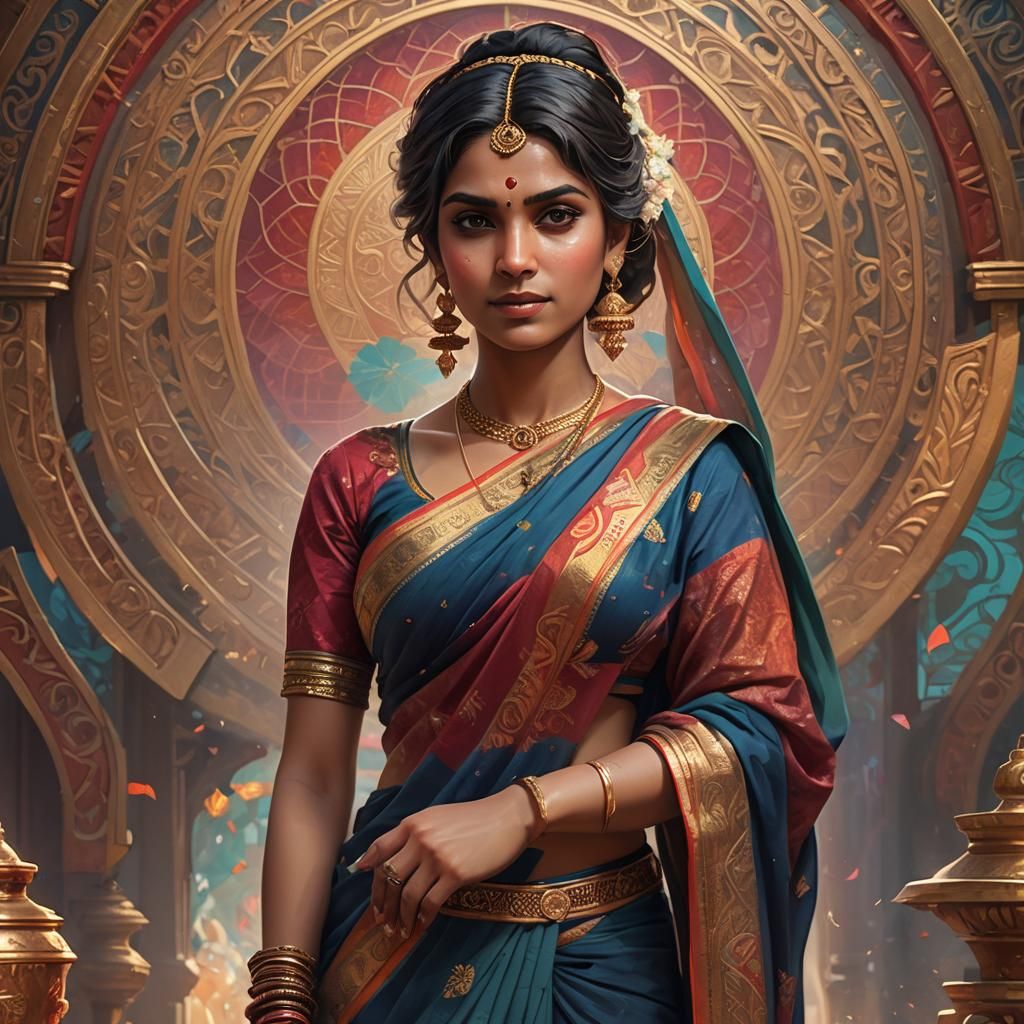 Woman in Saree: Hyperdetailed Digital Portrait