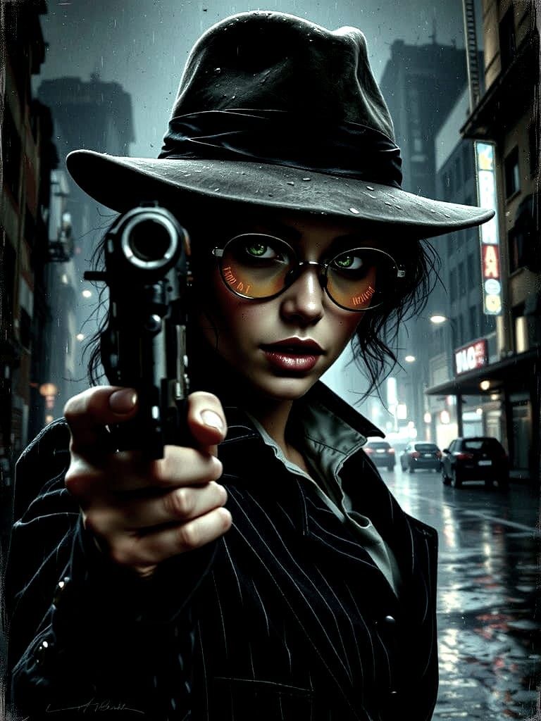 Retro-Futuristic Femme Fatale in Noir Style