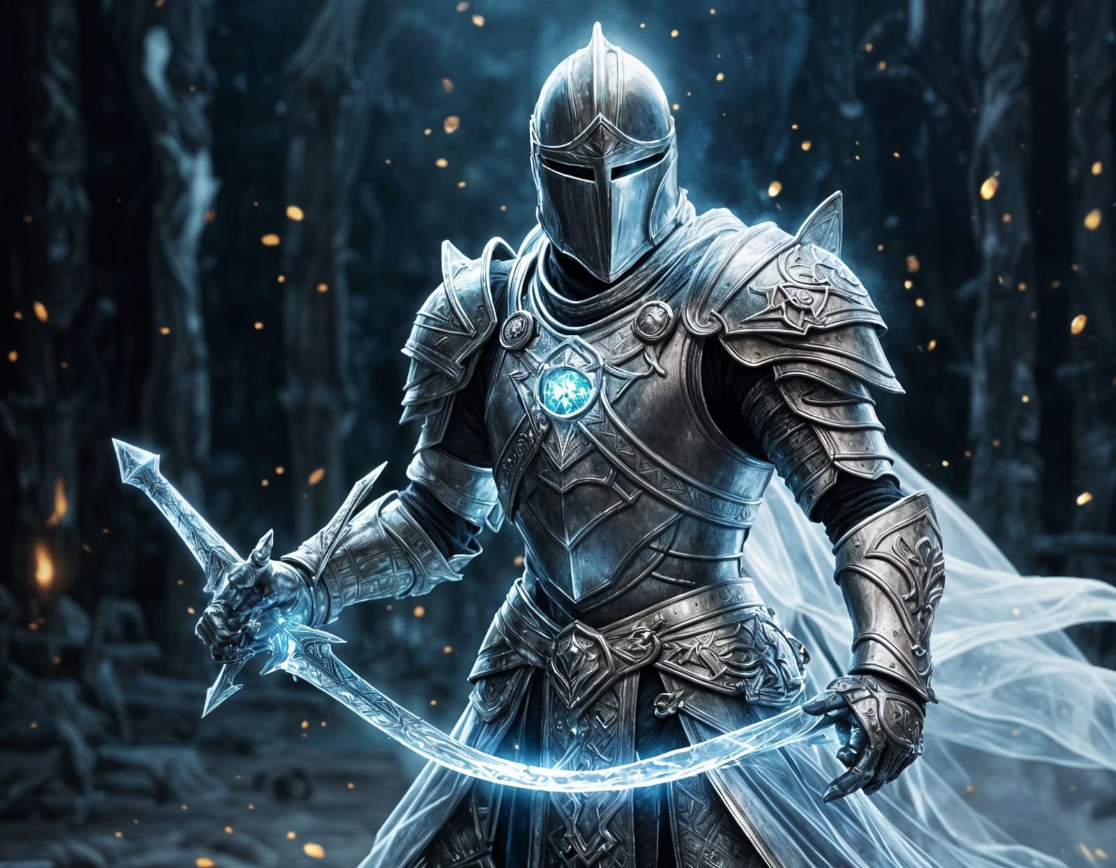 Knight pulls out magic ice sword