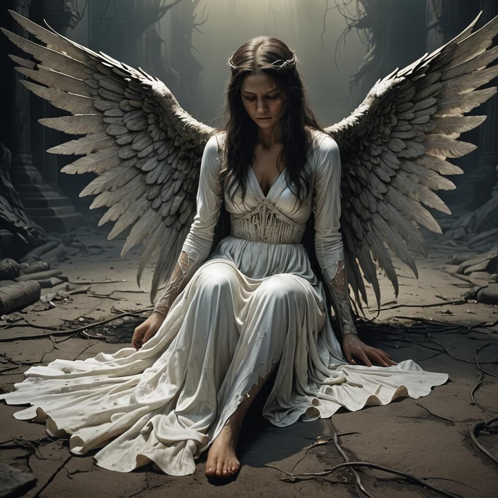 Fallen Angel in Dark Landscape, Digital Matte Painting