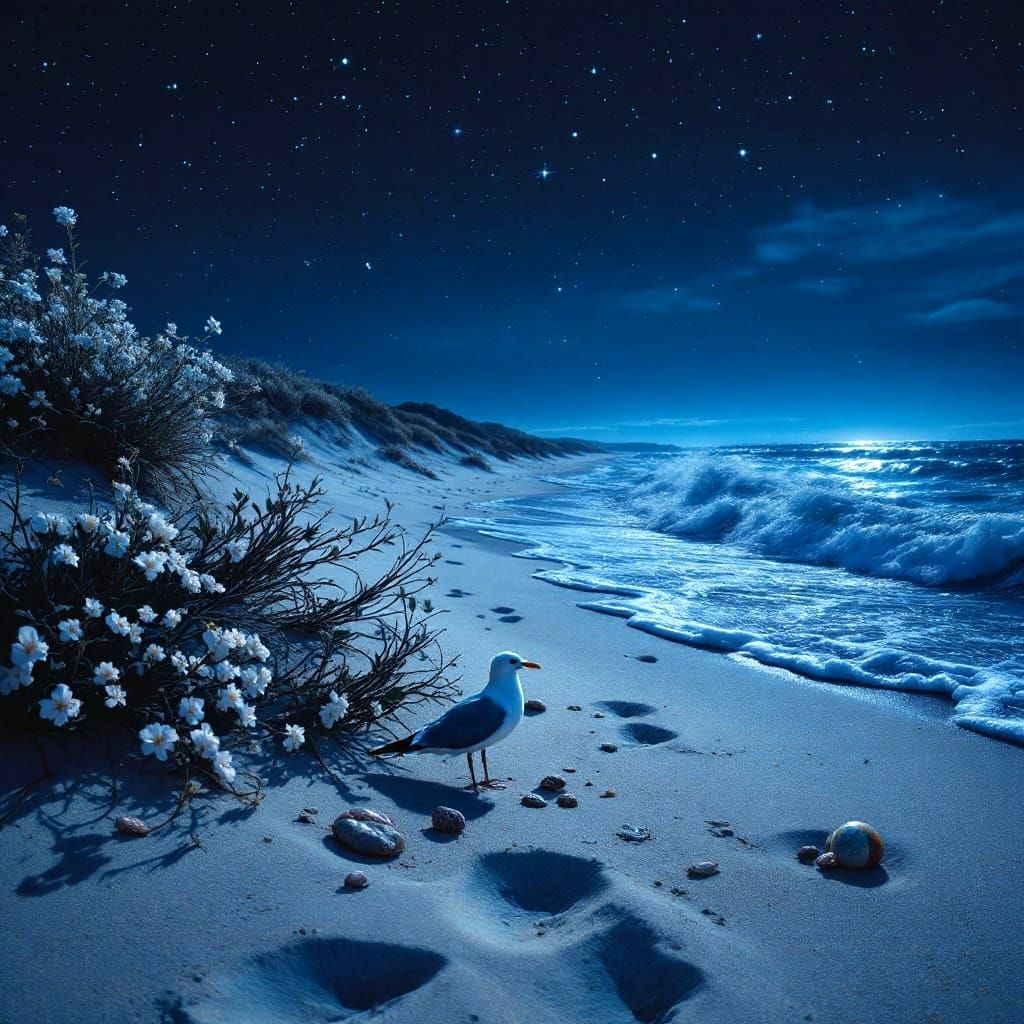 Midnight Blue Beach Scene at Sunset