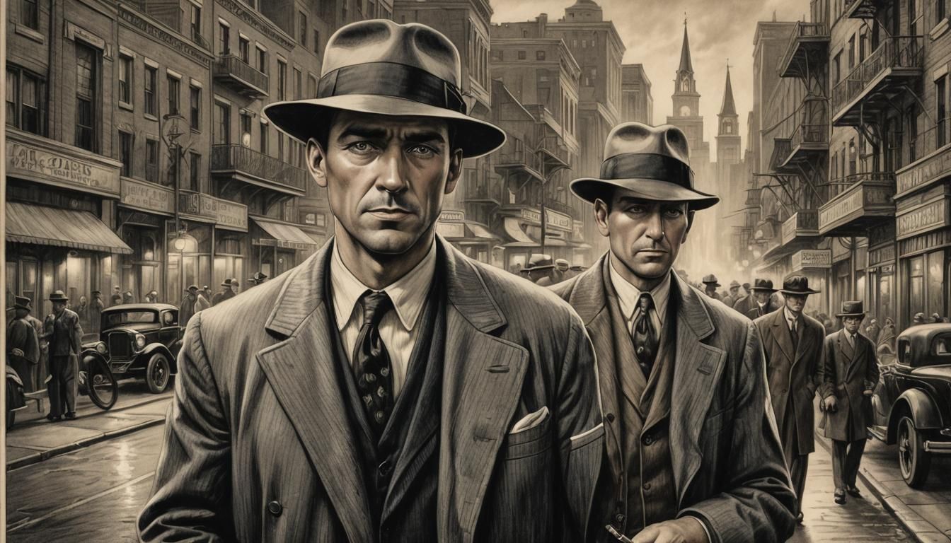 Detective in Noir Style Pencil Drawing