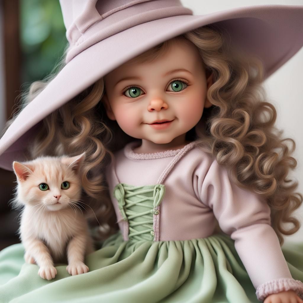 Realistic Witch Baby Flying on Toy Broom