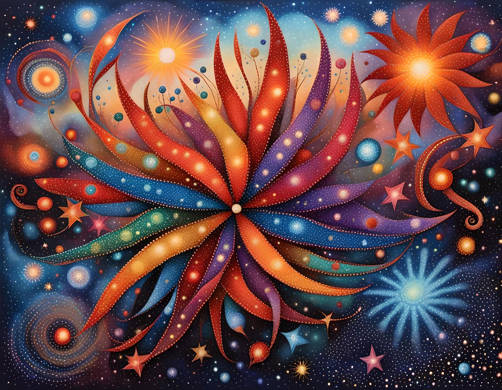 Indigenous Dreamtime Dot Painting: Songline of Stars