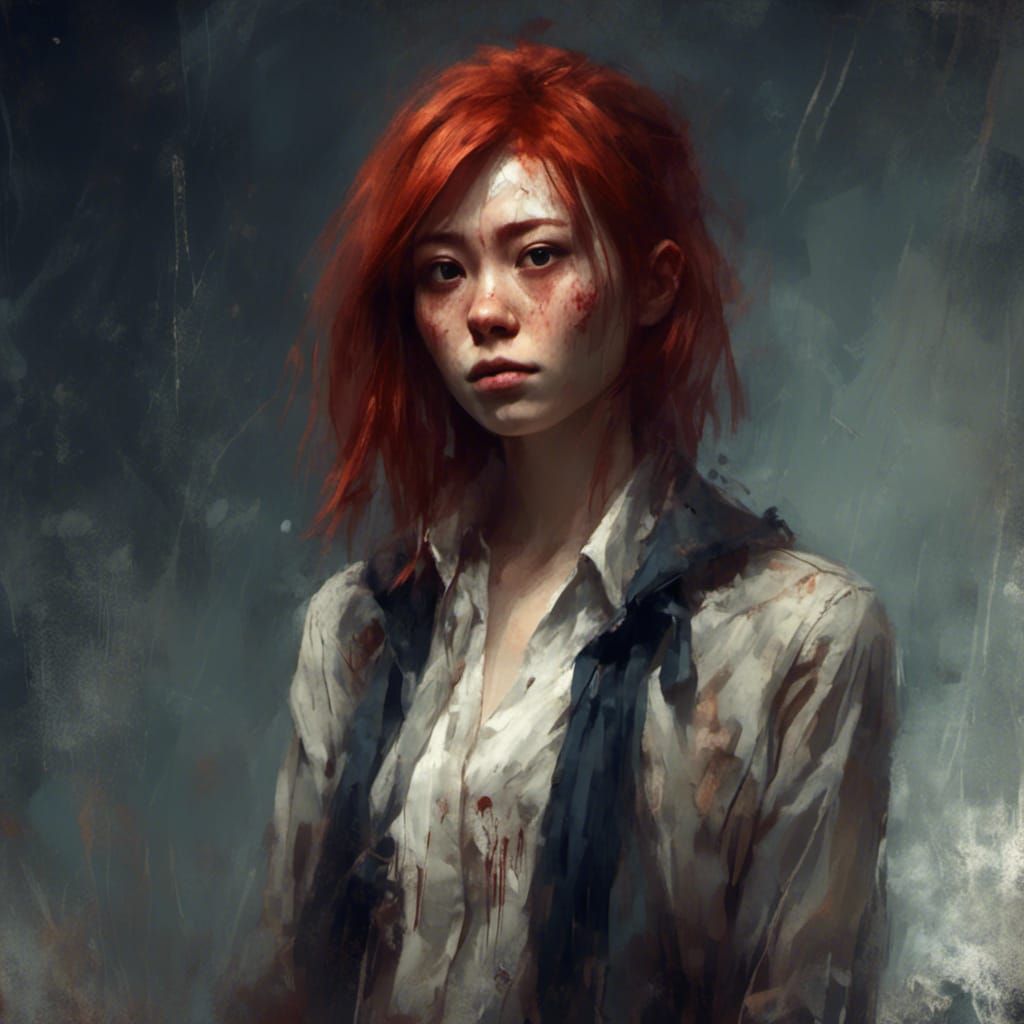 Redhead Asian Woman Portrait in Hyperdetailed Style