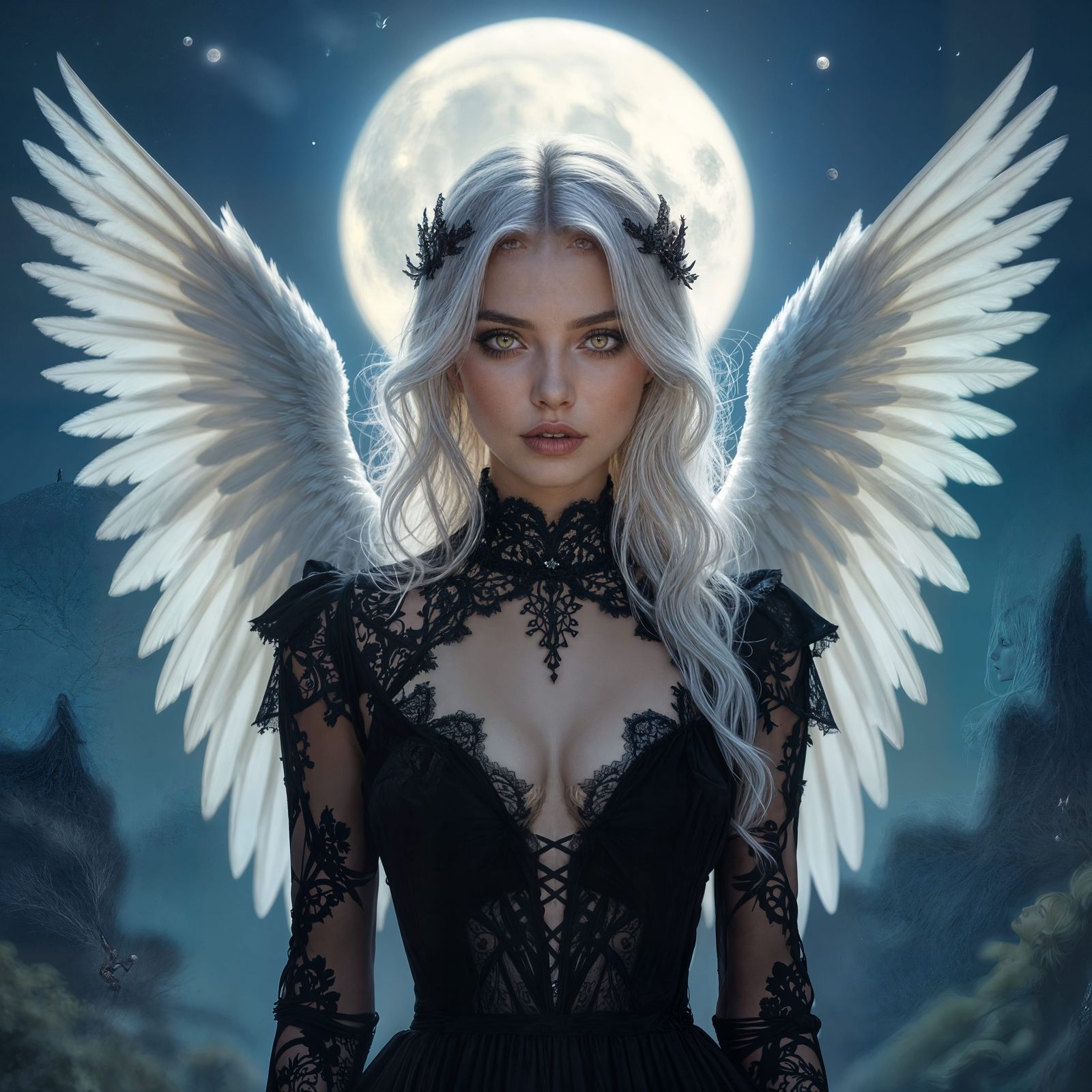Gothic Angel Supermodel in Fantasy Nightscape