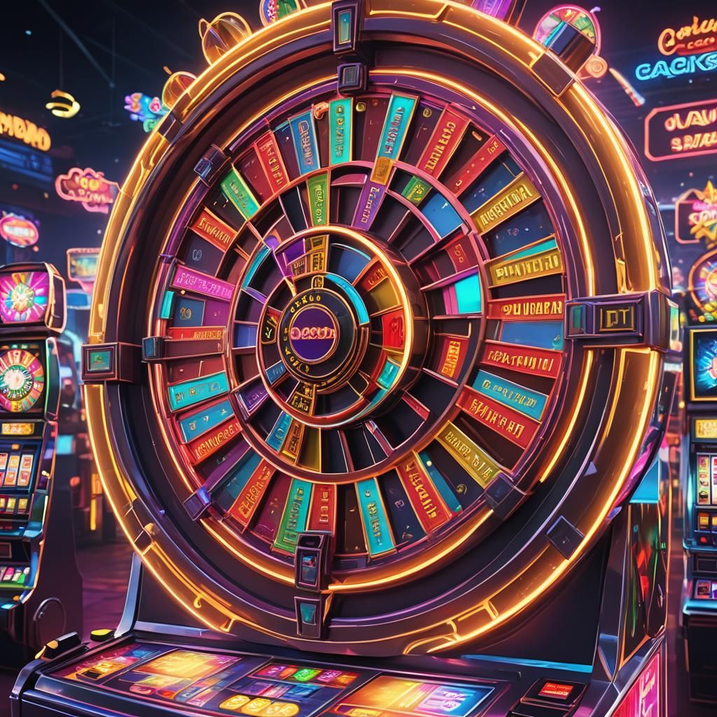 Futuristic Wheel of Fortune Slot Machine in Neon